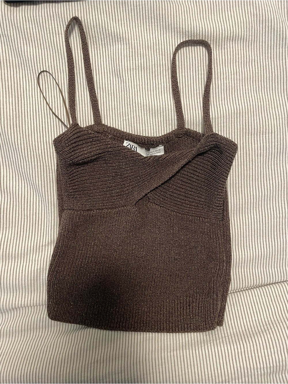 Zara Brown Knit Cami Top - Ribbed Spaghetti Strap Tank